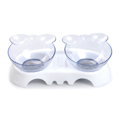 Plato Doble Transparente Comida Bebida con Base para Gatos Blanco