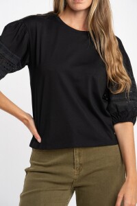 Remera Algodón Combinada Negro