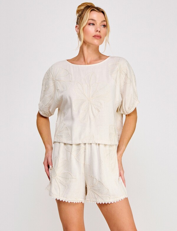 Blusa Lino Bordado BEIGE CLARO