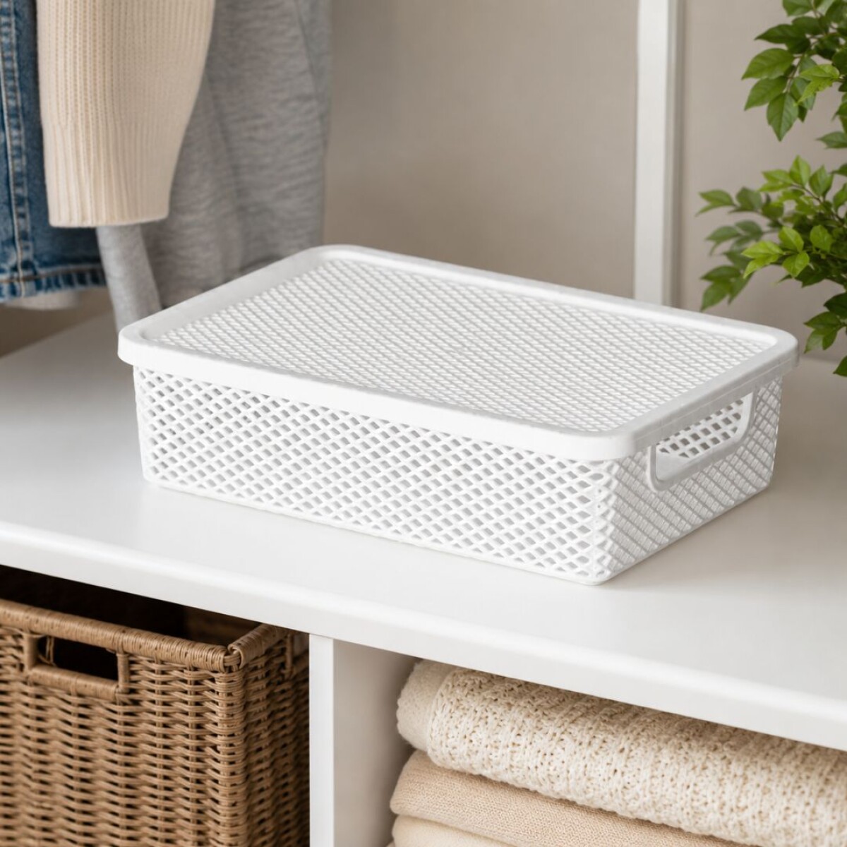 Caja cesto organizador simil rattan - BLANCO 