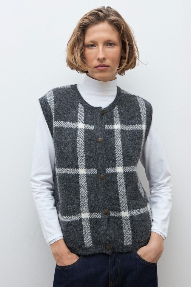 Chaleco jacquard cuadros gris oscuro