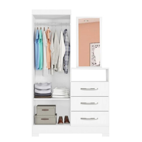 CÓMODA CAJONERA GUARDARROPA 3 CAJONES 2 PUERTAS CON ESPEJO BLANCO