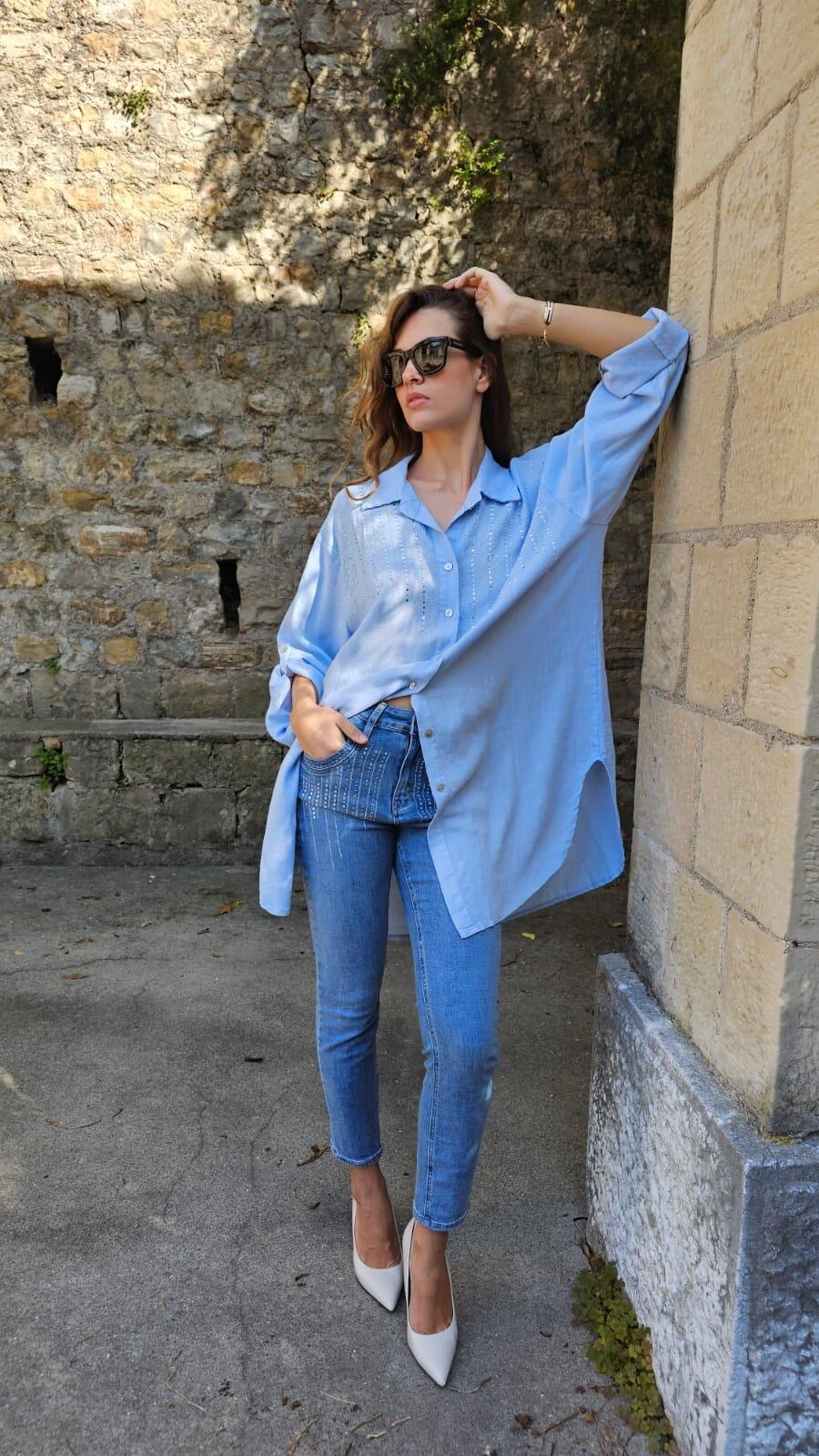 Máxi Camisa Diadema Celeste