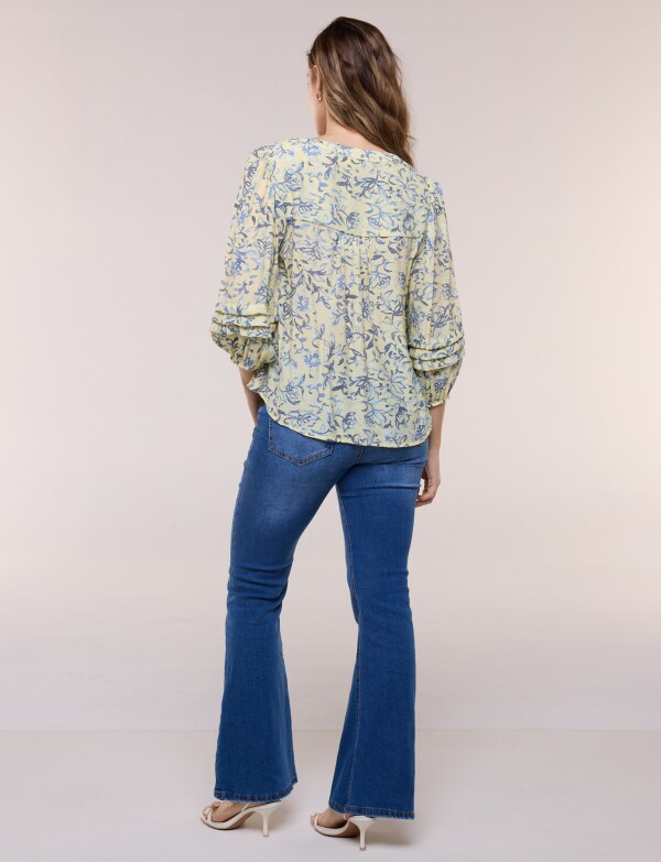 Blusa Holgada Con Alforzas MULTI/AMARILLO