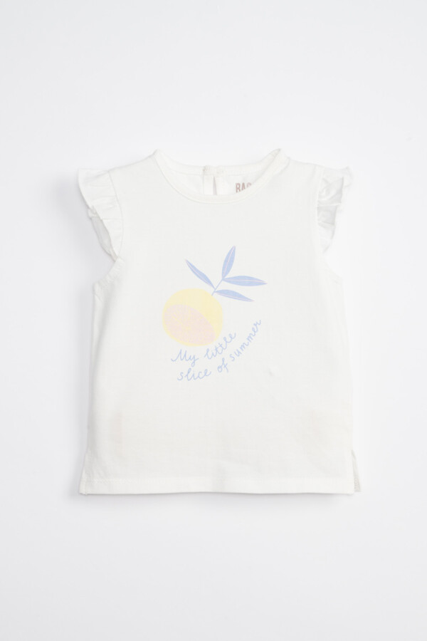 Camiseta sin manga volados Estampa Summer Blanca