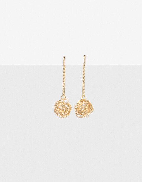 Aros Colgantes Largos Metal Aros Colgantes Esfera - Dorado