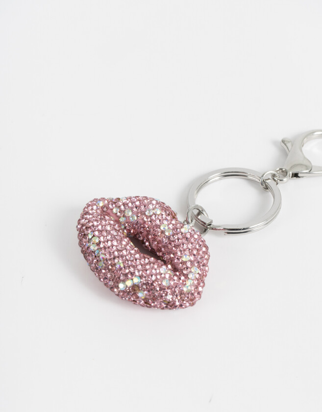 Llavero Glitter Llavero Y Charm Boca Con Strass - Fucsia Medio