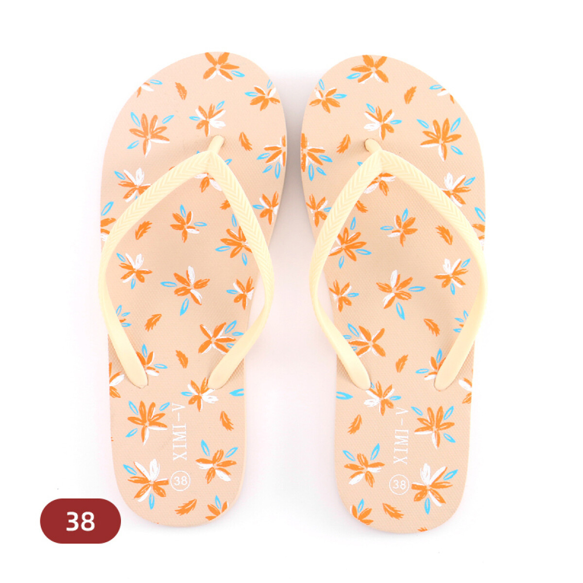 Chancletas Floreadas Albaricoque- Dama - 38 