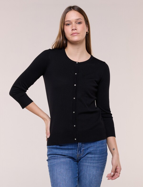 Cardigan Manga 3/4 Con Botones Florales Metalicos NEGRO