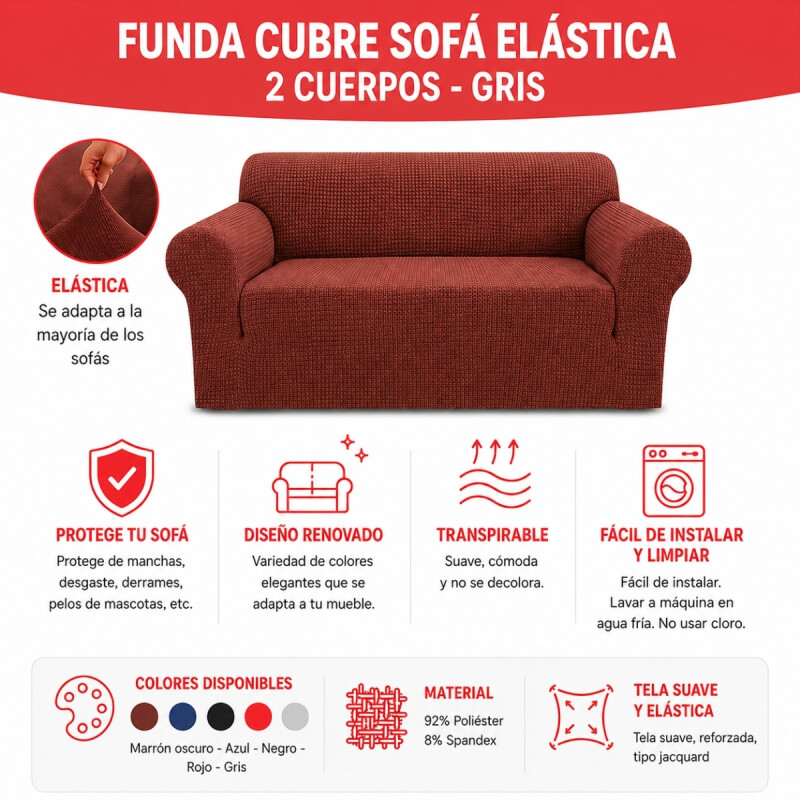 Funda cubre sofá elástica 2 cuerpos MARRON