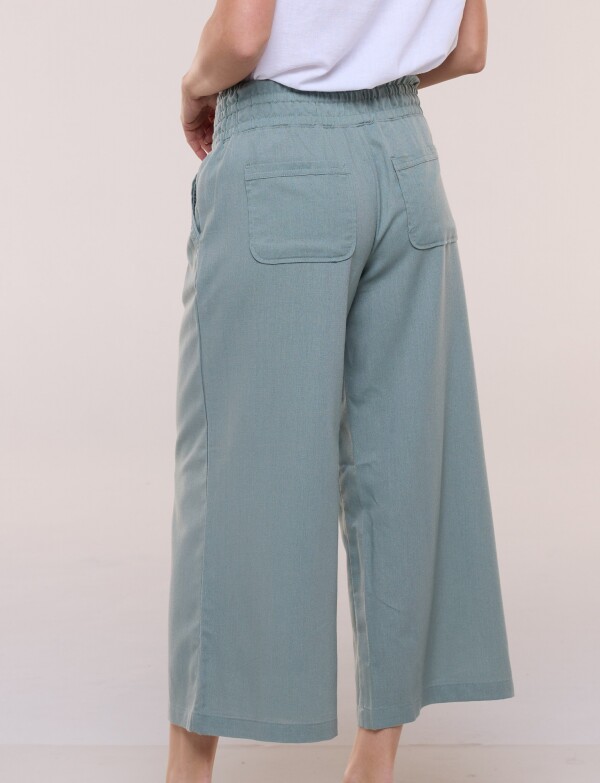 Pantalón De Lino Crop Con Cintura Elastizada VERDE