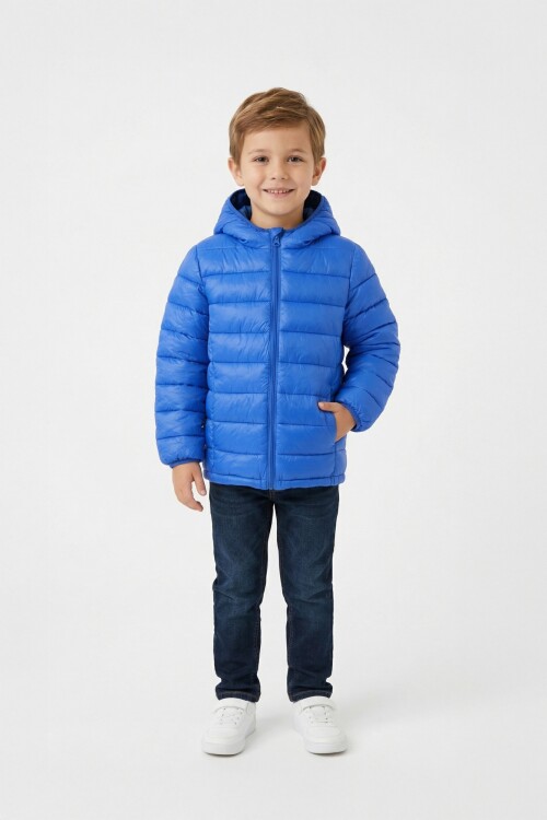 Campera puffer básica con capucha - UNISEX AZUL