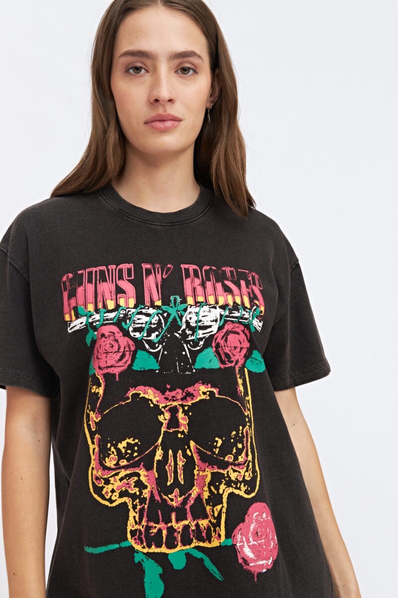 Remera Dama M/C C/Estam.Oversize N+ - Negro 