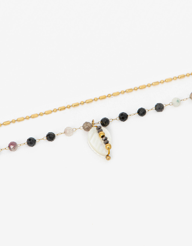 Collares Cortos Piedra Set De Collares Acero Y Piedras - Dorado