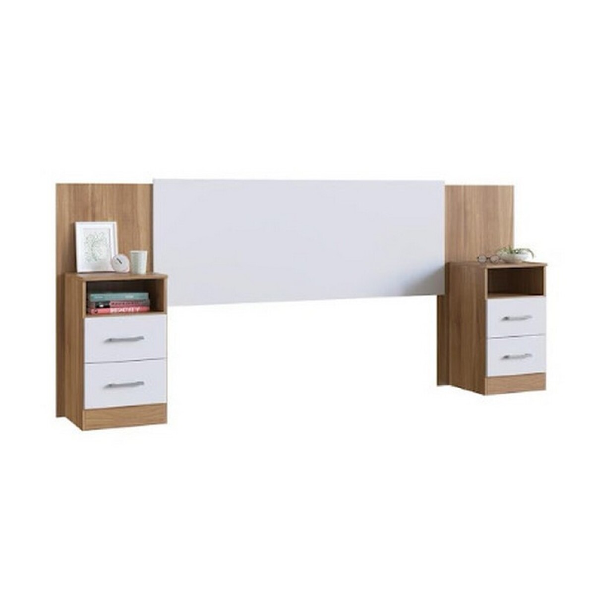 CABECERA ARTECAS 248 cm + 2 MESAS DE LUZ NOGAL BLANCO 