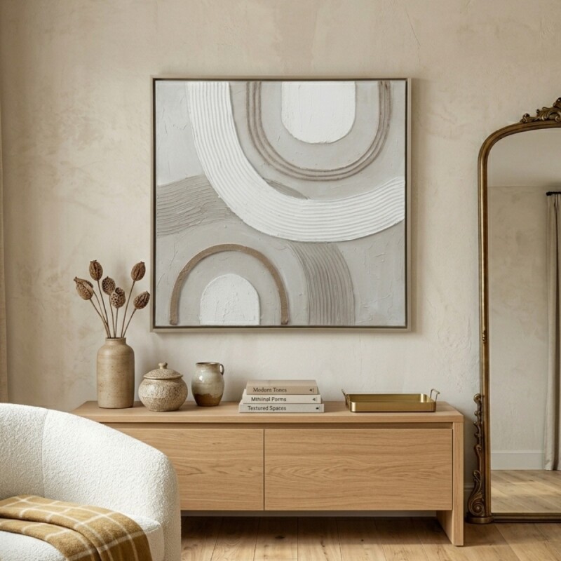 CUADRO C/DET BEIGE Y RELIEVE 90X90CM Unica