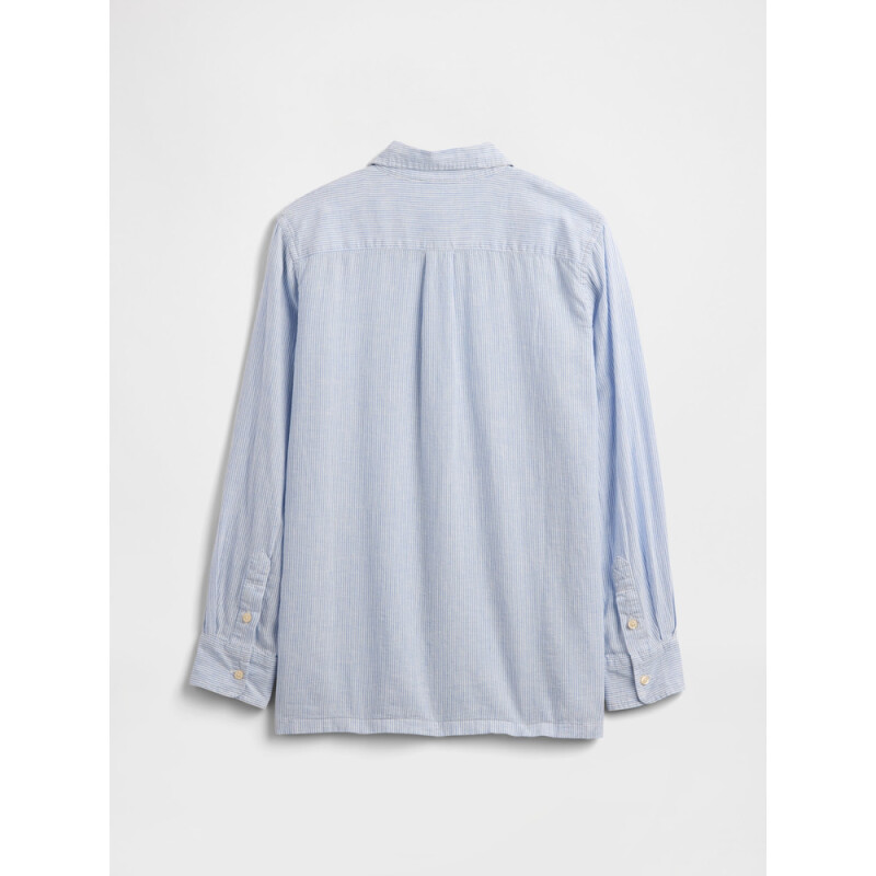 V-LS LINEN SHIRT BLUE WHITE STRIPE