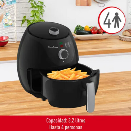 Freidora De Aire Moulinex, Capacidad de 3,2 Lts. Temperatura hasta 200º. Timer de 60 min, color negro. Freidora De Aire Moulinex, Capacidad de 3,2 Lts. Temperatura hasta 200º. Timer de 60 min, color negro.