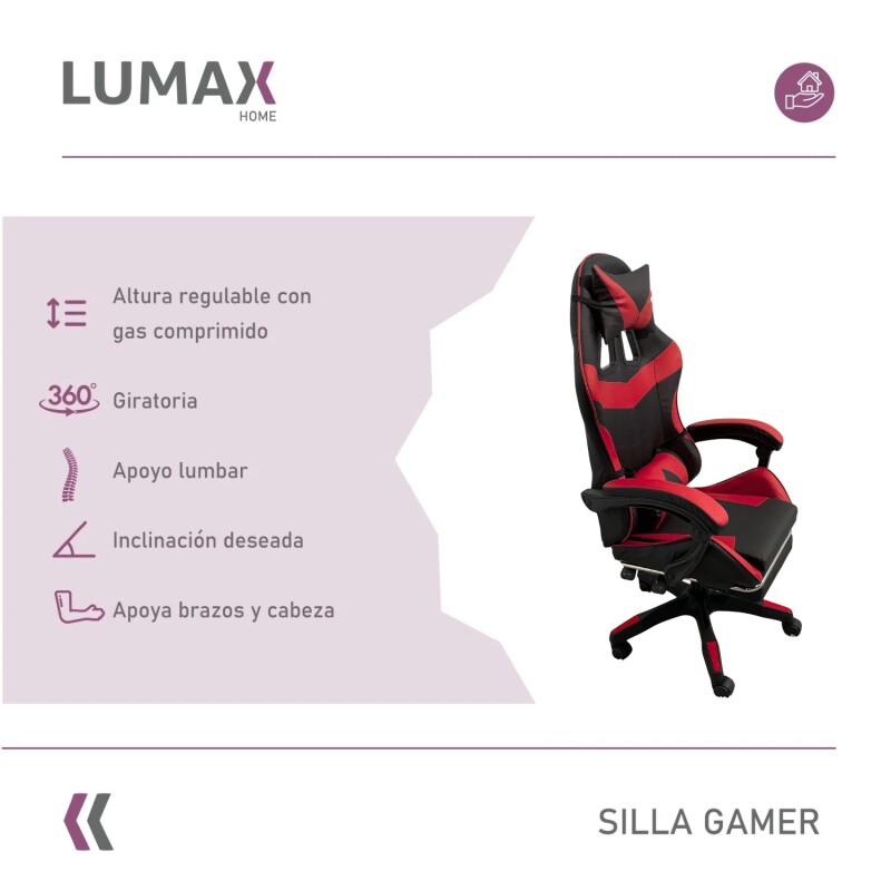 Silla Gamer Lumax Modelo ROM Negro/Rojo