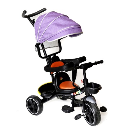 Triciclo Coche Infantil c/ Guía Volante y Capota Diseño Liso Violeta
