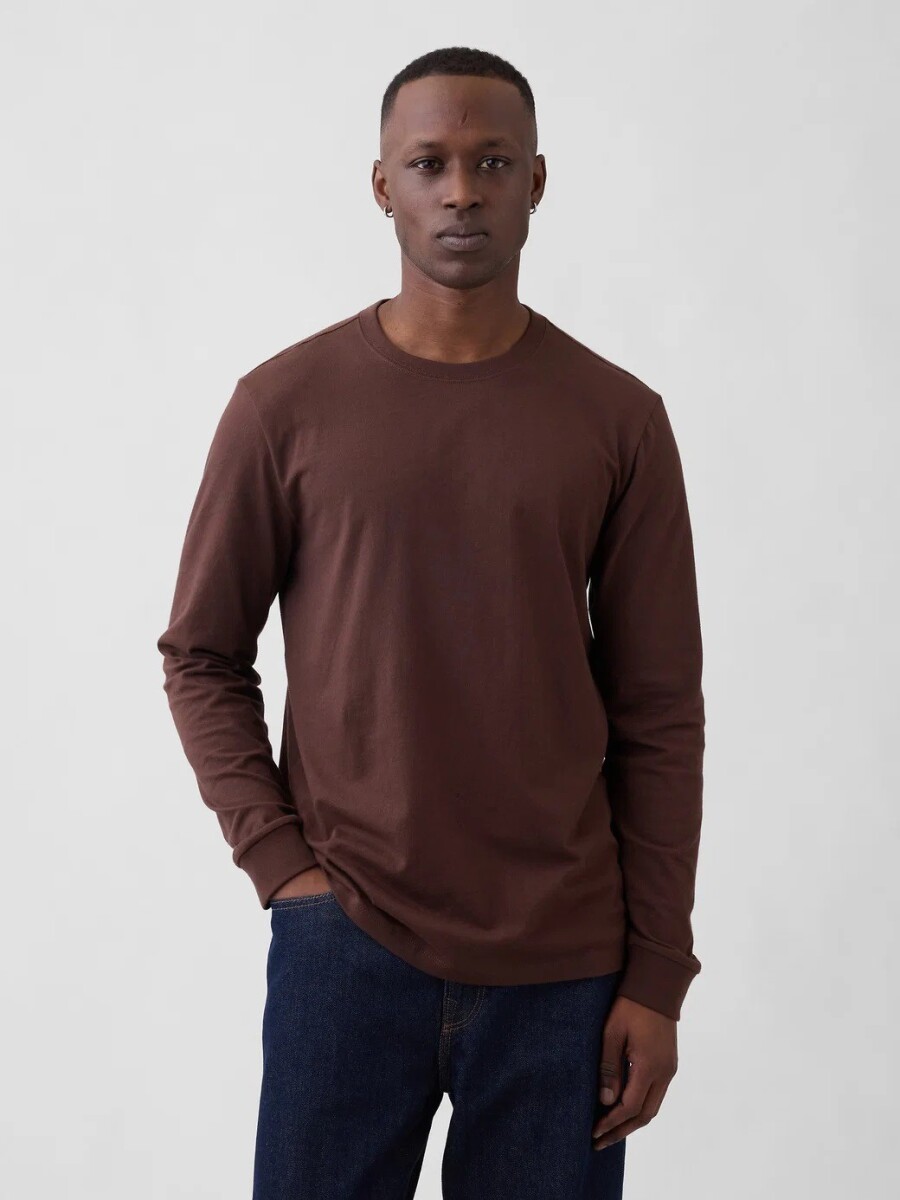 Remera Básica Manga Larga Hombre - Dark Brown 