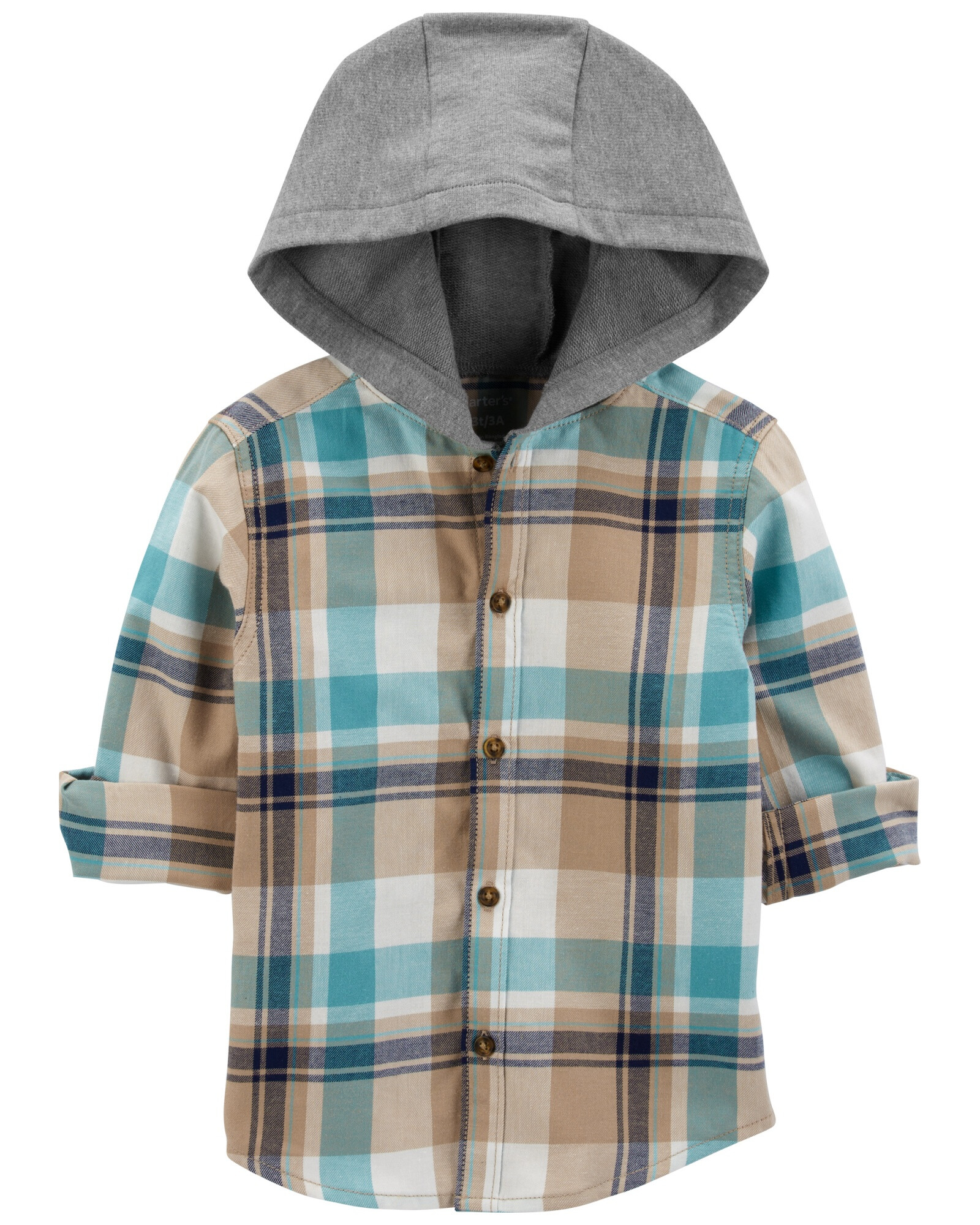 Camisa de sarga, con capucha, diseño a cuadros Camisa de sarga, con capucha, diseño a cuadros