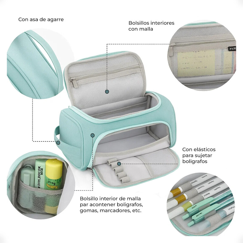Bolso Cartuchera Gran Capacidad Para Lápices Y Marcadores Verde