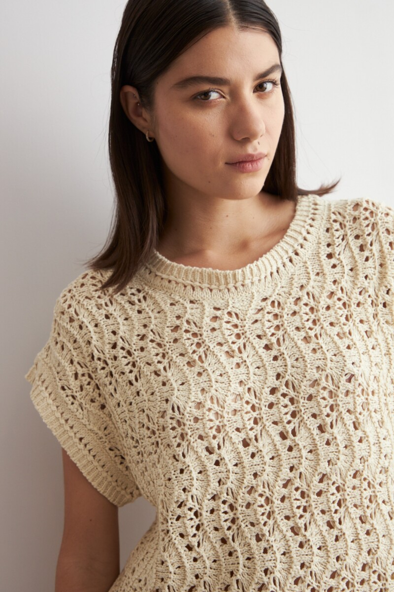 Chaleco cinta calado beige