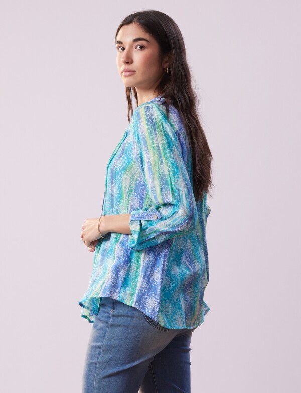Blusa Gasa Print MULTI/CELESTE
