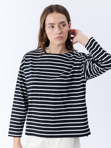 Remera Manga Larga Rayas Crudo Y Negro