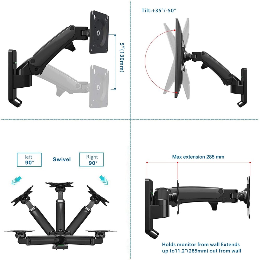 Soporte Brazo Monitor Led De Pared De 17 A 27 Soporte Brazo Monitor Led De Pared De 17 A 27