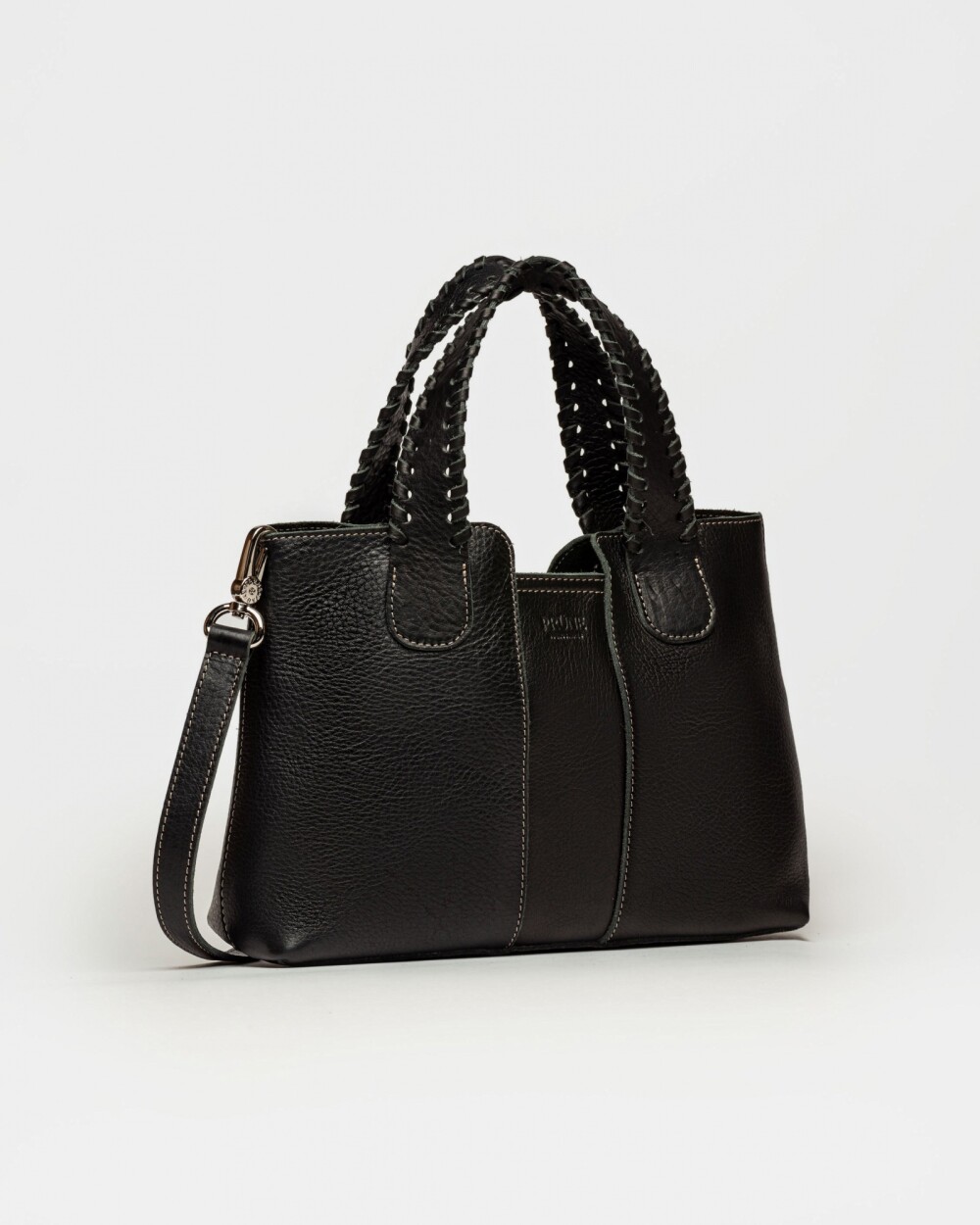 Cartera de mano The Braided en cuero vegetal liso Negro