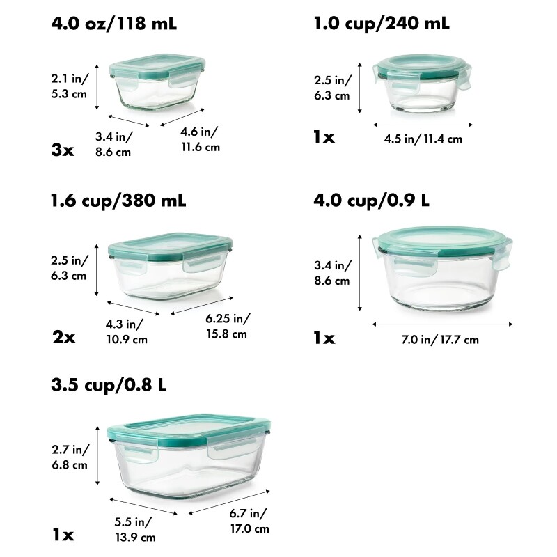 Juego de 8 recipientes de vidrio c/tapa Smart Seal para uso diario 11321200 Juego de 8 recipientes de vidrio c/tapa Smart Seal para uso diario 11321200