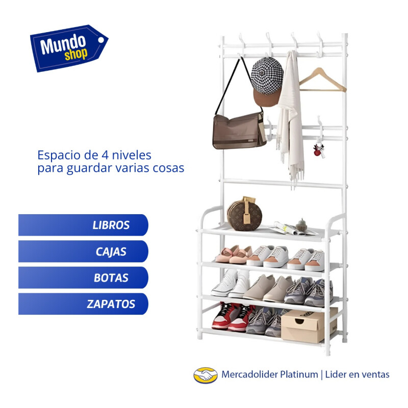 Rack Zapatera Organizador De Metal Con Tnt Y Ganchos Blanco