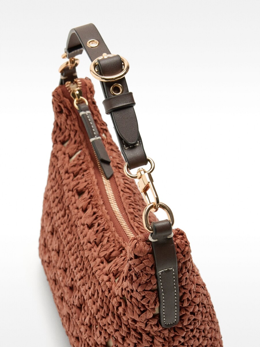Bolso De Hombro Efecto Rafia Com Bandolera teja