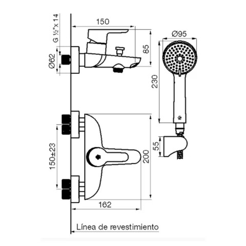 Griferia de ducha Monocomando exterior con transferencia Puelo cromado Griferia De Ducha Monocomando Exterior Con Transferencia Puelo Cromado