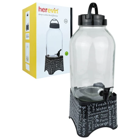 DISPENSADOR VIDRIO HEREVIN 5LTS C/CANILLA Y STAND NEGRO C/LETRAS 137606-001 Q4 DISPENSADOR VIDRIO HEREVIN 5LTS C/CANILLA Y STAND NEGRO C/LETRAS 137606-001 Q4