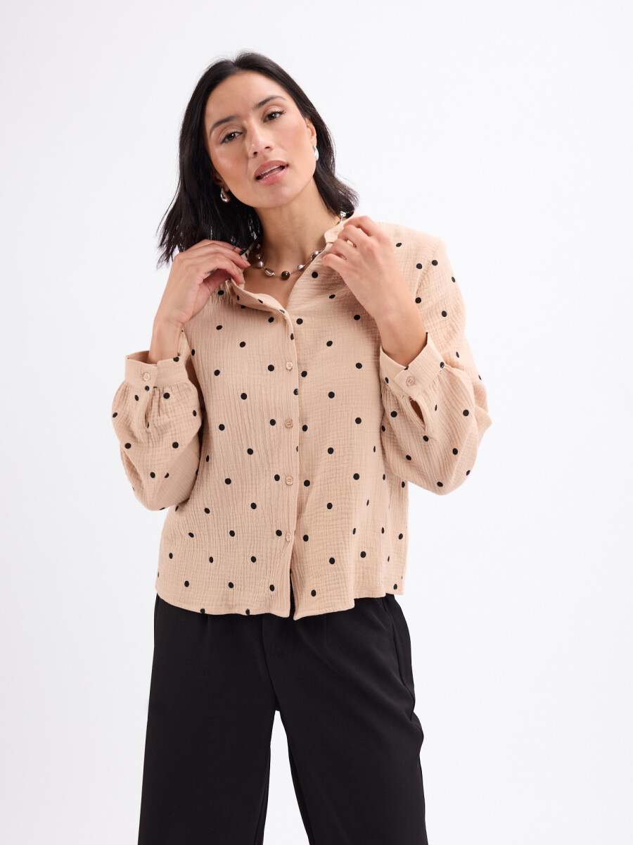 Blusa cuello mao lunares - beige 