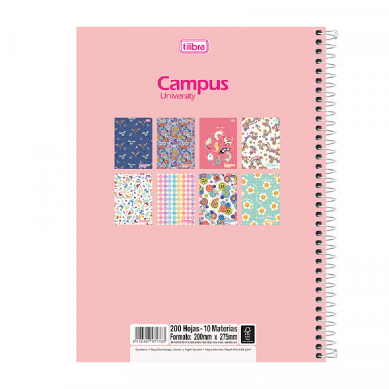 Cuadernola Fashion Tilibra Campus University Td Rayada Con Espiral 200 Hojas #CUADERNOLA FASHION TILIBRA CAMPUS UNIVERSITY TD RAYADA CON ESPIRAL 200 HOJAS