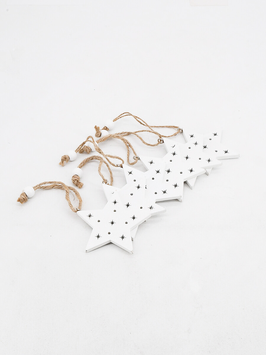 ADORNO COLGANTE MDF ESTRELLA 6PCS - BLANCO 