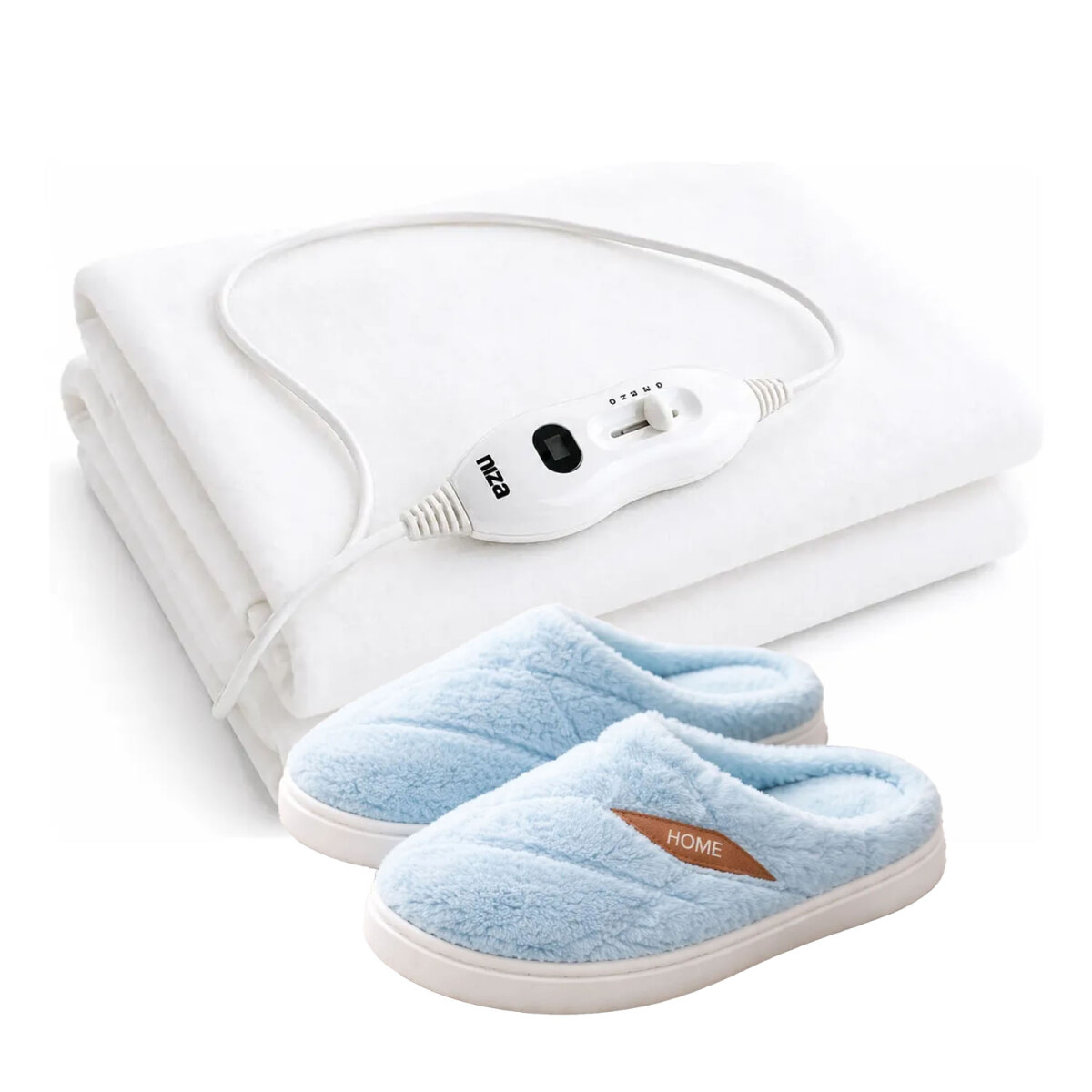 Set Invierno Pantuflas Unisex Antidesliz +Calienta Cama 1Pza - Celeste 
