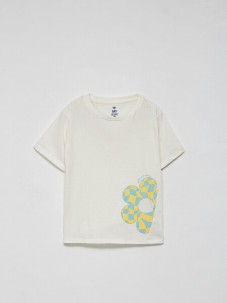 Camiseta manga corta Flor- Crudo