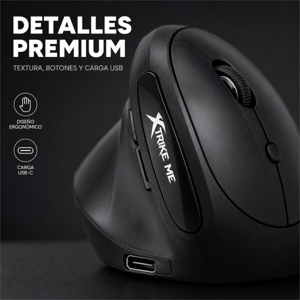 Mouse Vertical Inalámbrico Xtrike Me GW-301 4000 DPI Negro 1