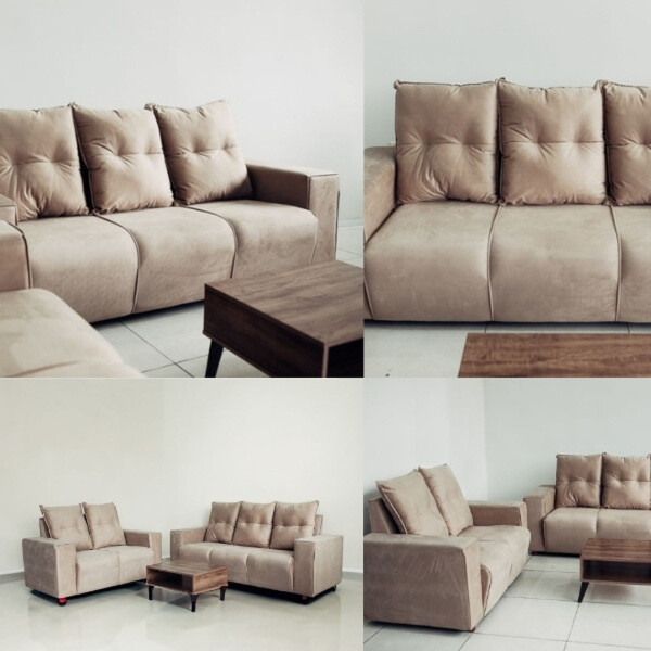 JUEGO DE LIVING ALELI 3-2 LUGARES BEIGE + 2 ALMOHADAS MOVELMAX Unica