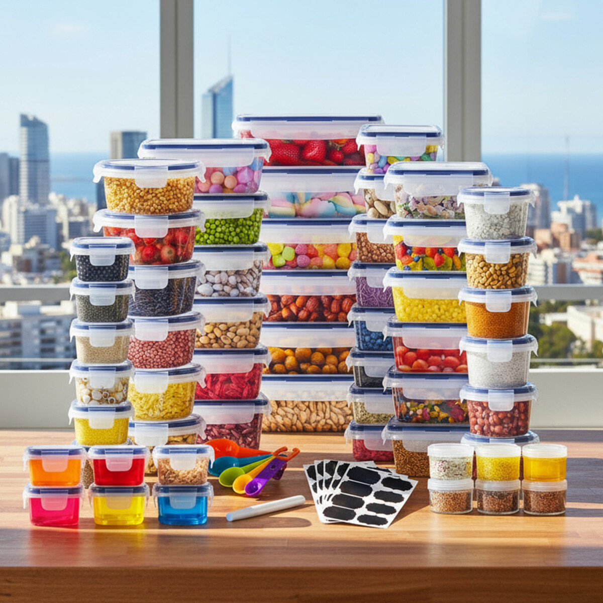 Juego De 56 Tarros Hermeticos Contenedores Recipientes Imback Transparentes 