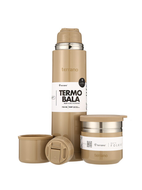 Kit Termo Acero Bala Metalizado 750mL + Mate Folkie Arena