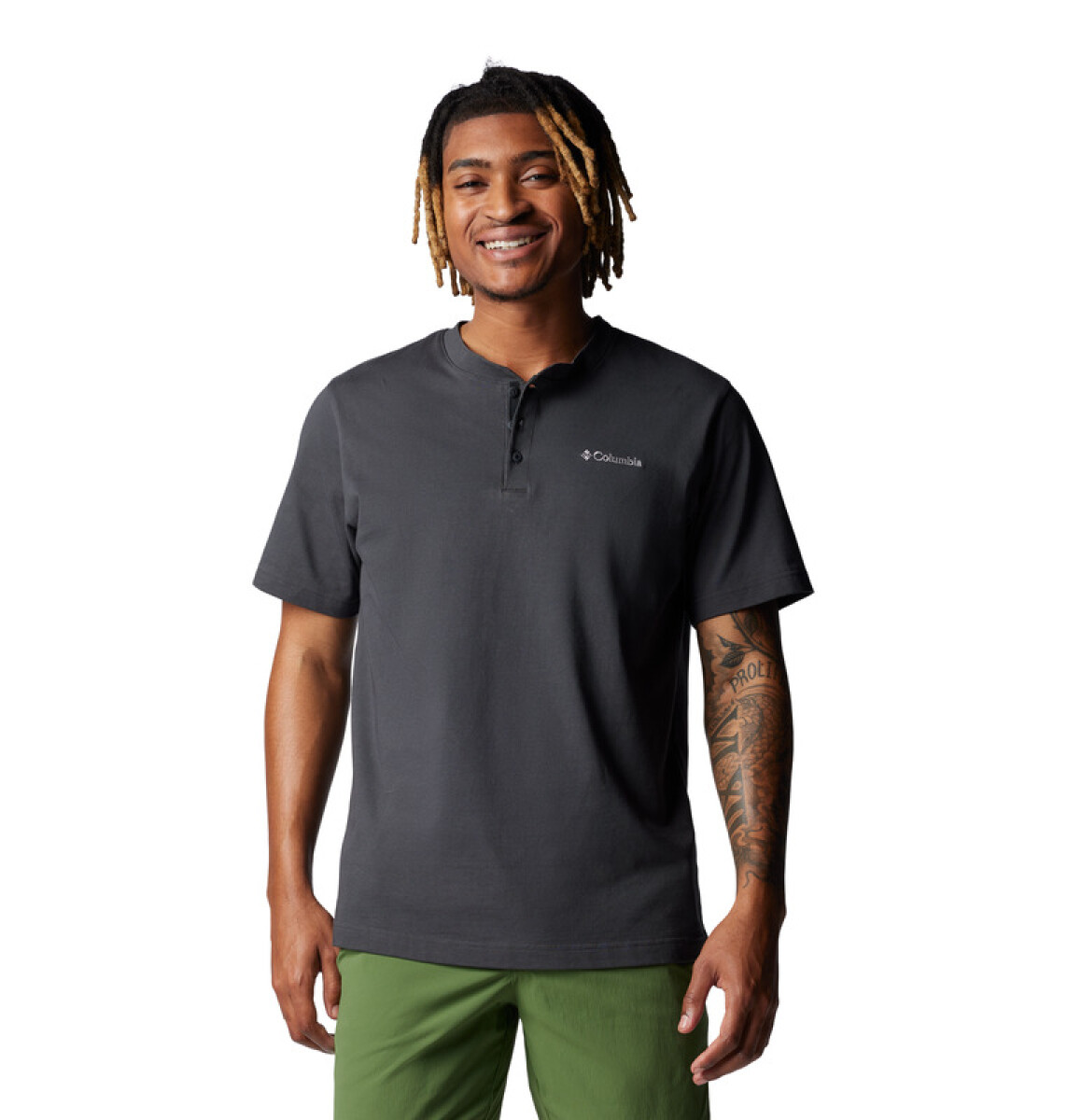 Remera Landroamer SS Henley II Hombre - BLACK / SHARK 