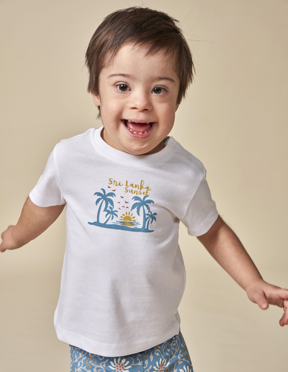 Camiseta Blanca Con Estampado Palmeras - Blanco 