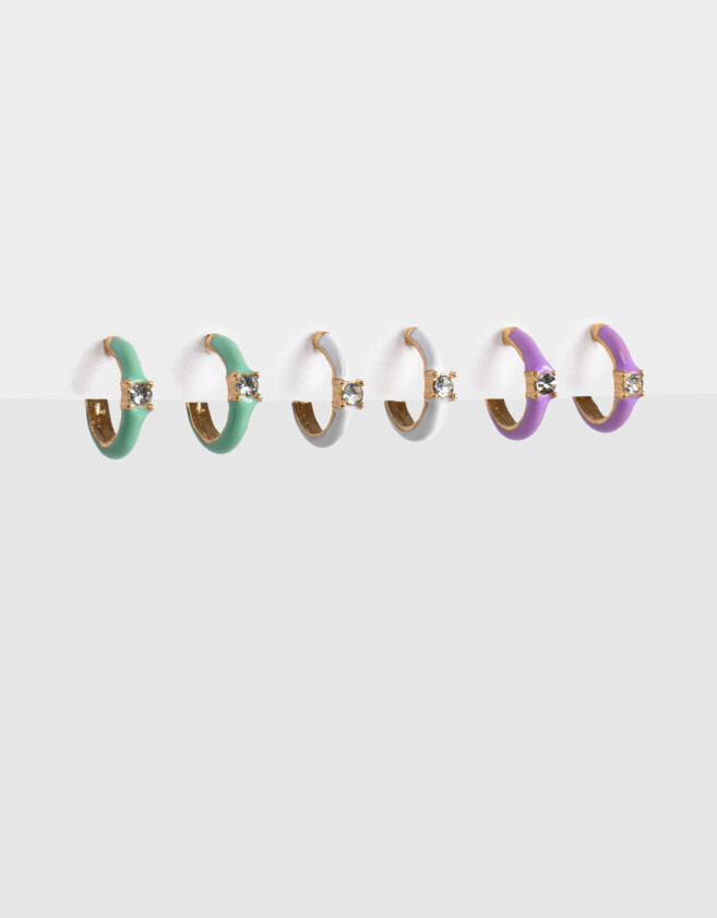 Aros Argollas Set Set De Argollas Esmaltadas - Dorado