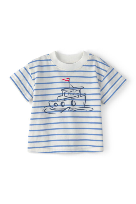 Set tres piezas de algodón, short, remera polo y remera estampa barco Sin color